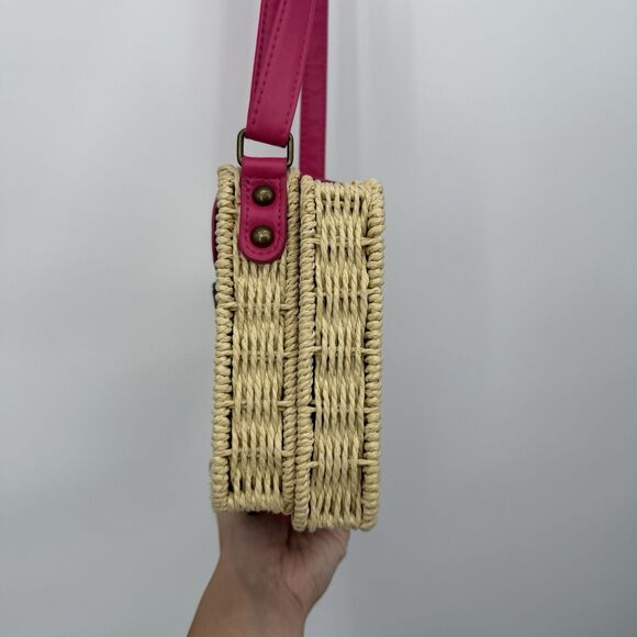 Craftabelle Woven Wicker Crossbody Bag Picnic Purse Faux Leather Boho - Picture 4 of 12